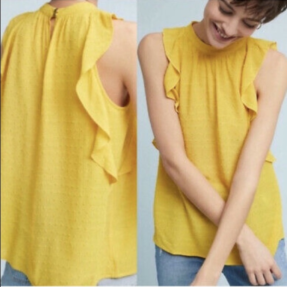 Maeve Anthropology Ruffled Yellow Tank Top